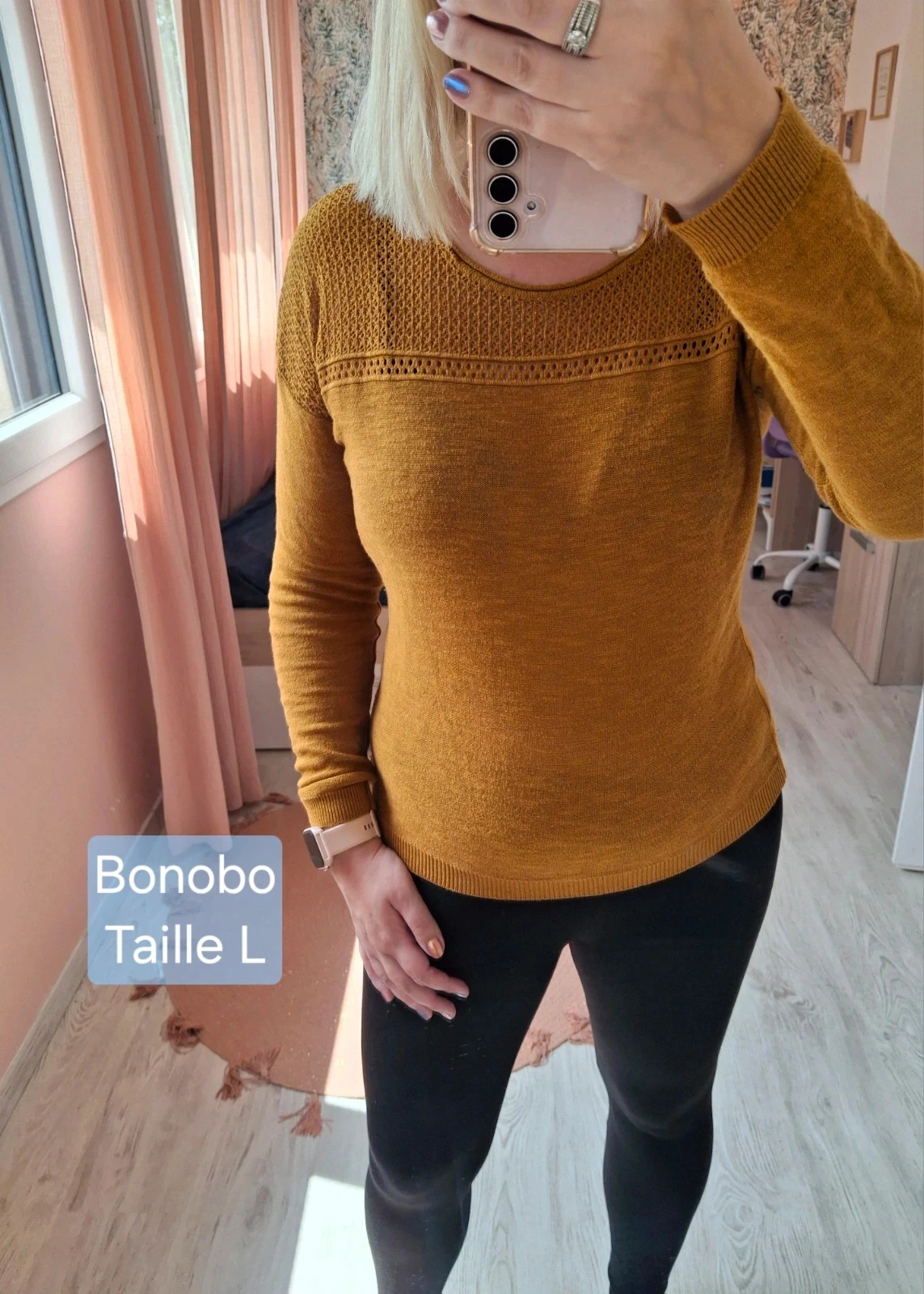 Pull fin femme camel avec détails ajourés Bonobo - Taille L